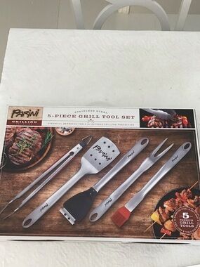 Parini Stainless Steel 5-Piece Grill Tool Set - Silver